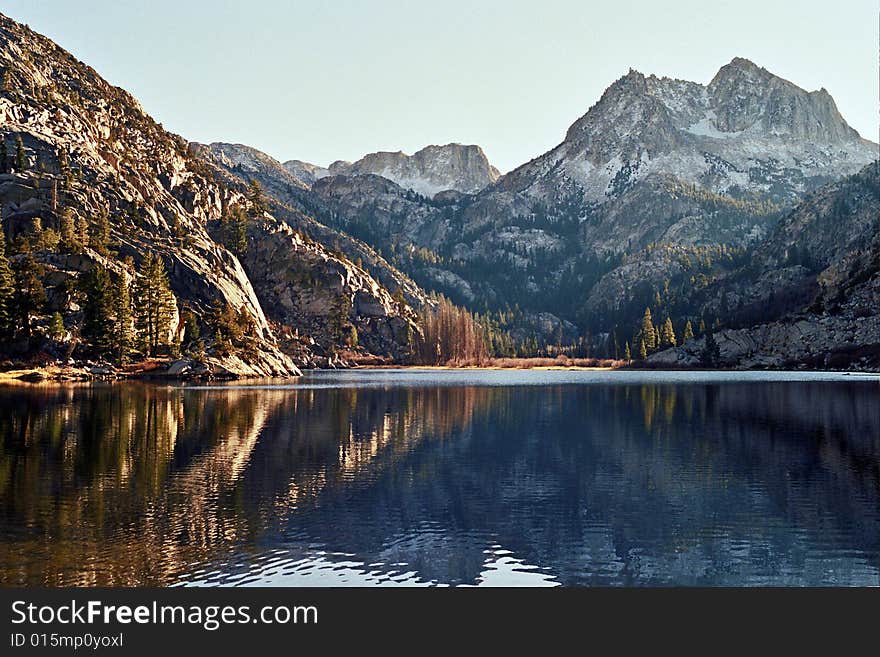 mountain lake at sunset