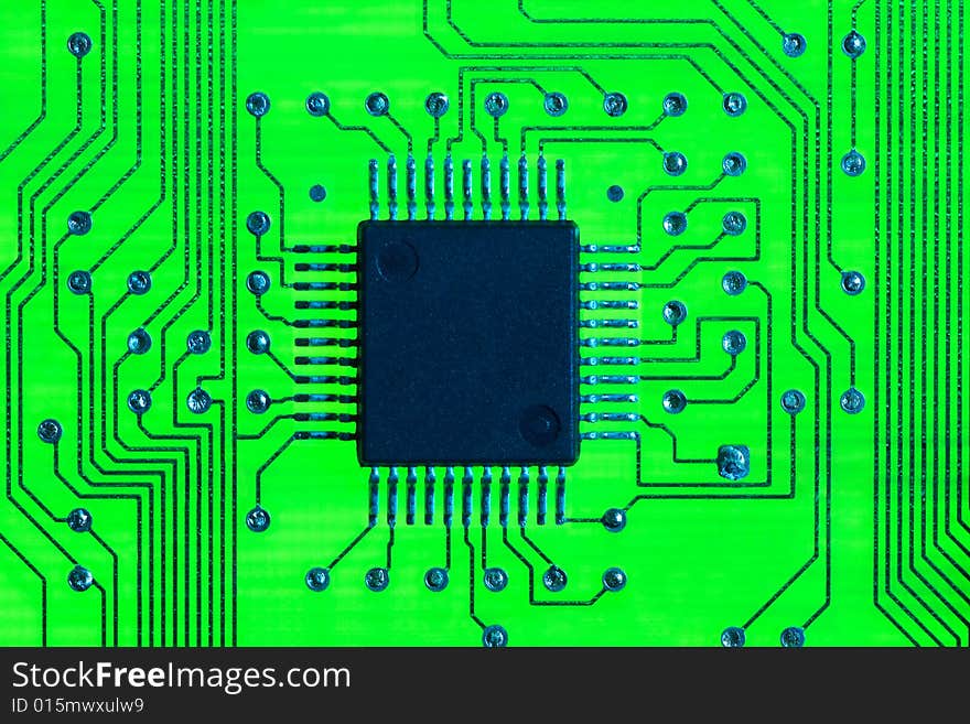 Close-up of computer chip and motherboard of PC computer. Close-up of computer chip and motherboard of PC computer