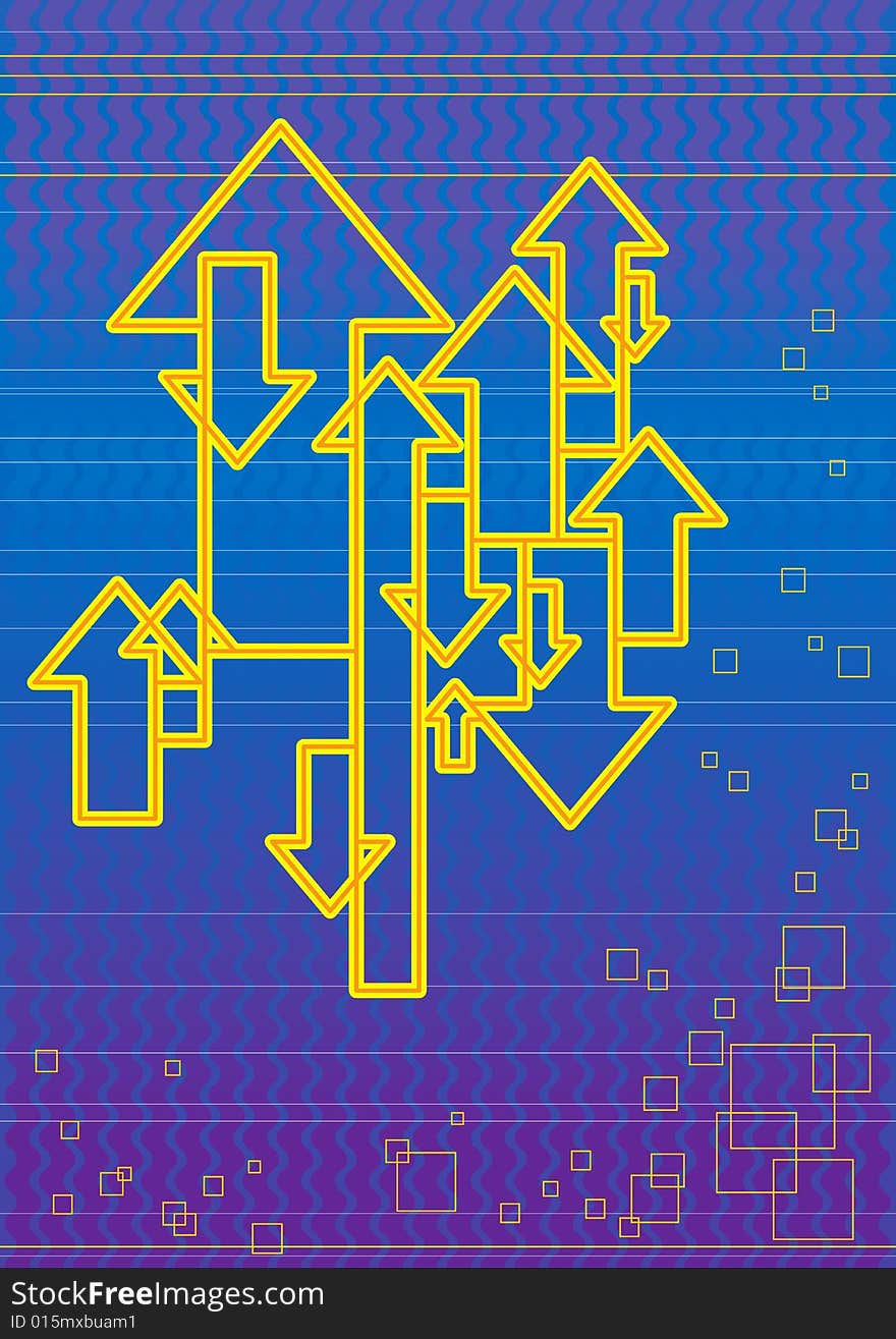 Illustration of arrows moving up and down on a wavy background