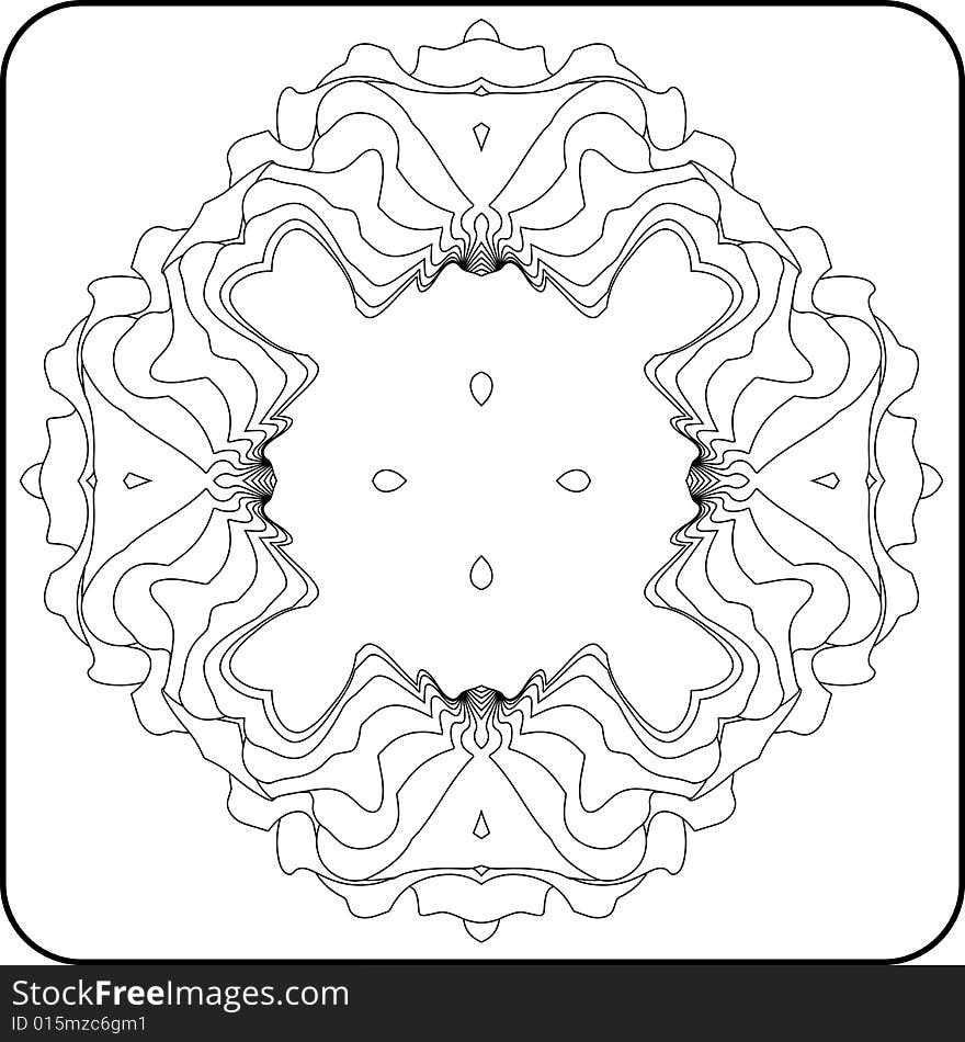 Black and white circular pattern of arcs