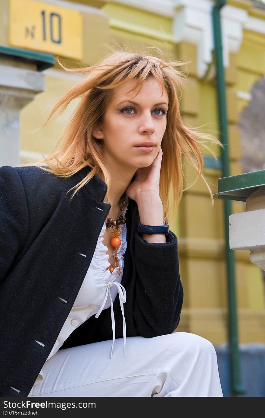 Blond woman with fly-away hair. Blond woman with fly-away hair