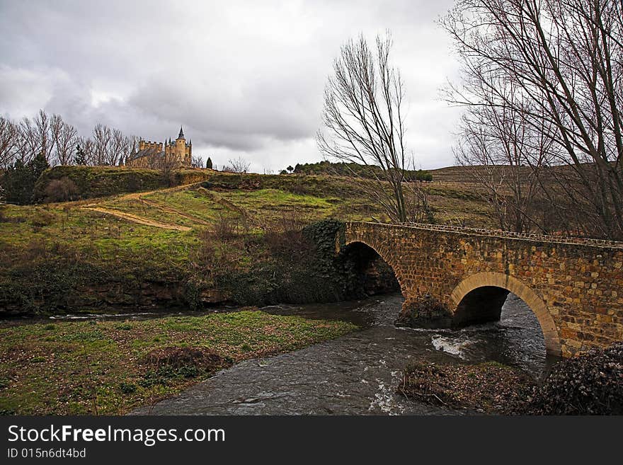 Arriving to the Alcazar (castle) of Segovia in Castile, Spain. Arriving to the Alcazar (castle) of Segovia in Castile, Spain