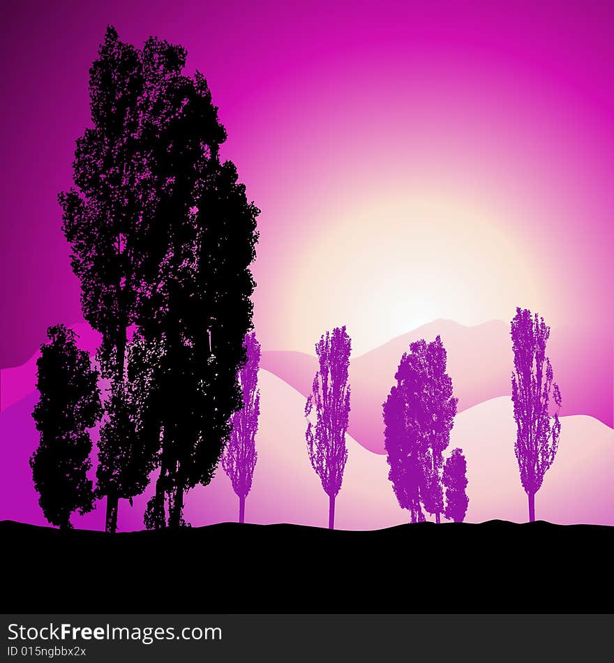 Tree silhouette, landscape, vector illustration