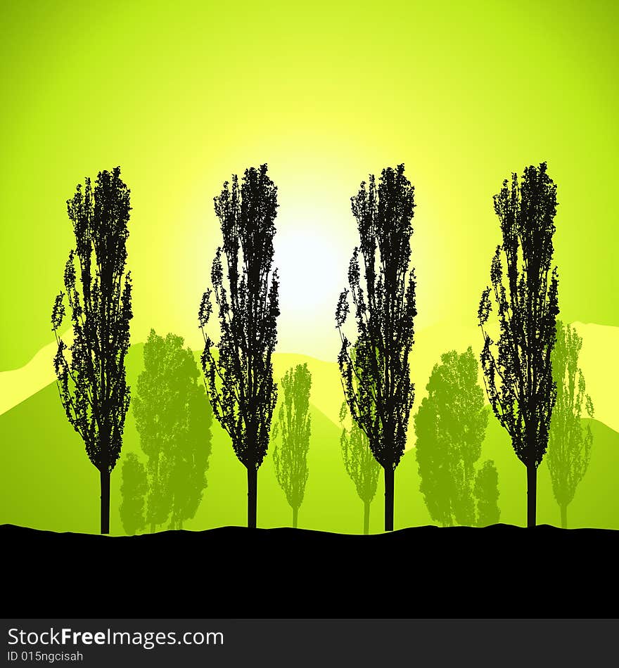 Tree silhouette, landscape, vector illustration