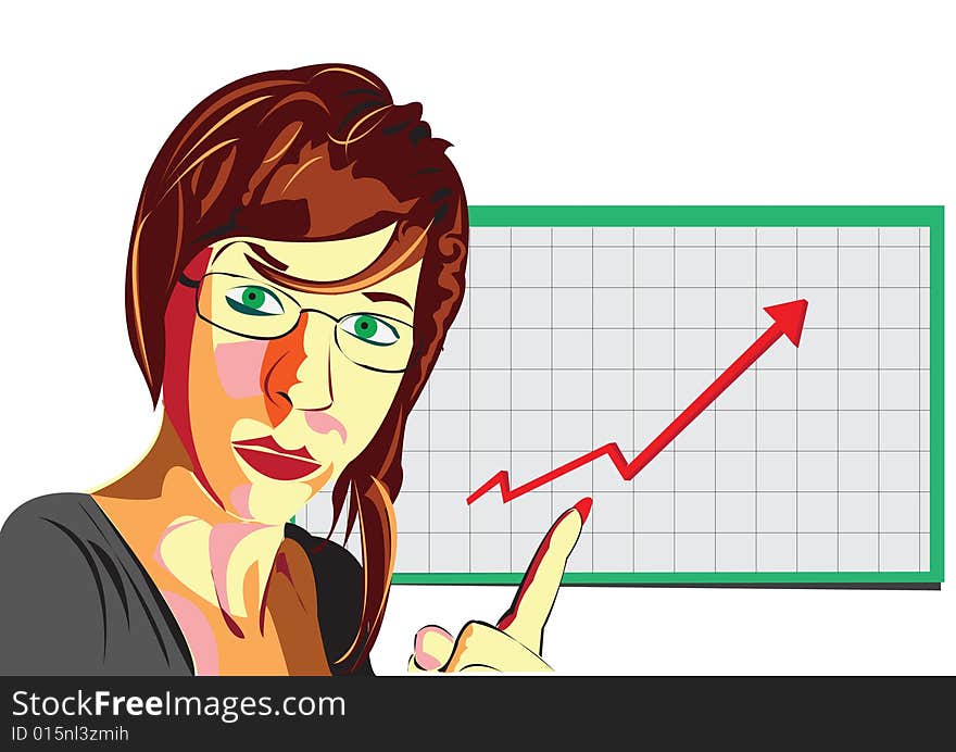 Vector illustration of young girl in front of the panel. Vector illustration of young girl in front of the panel