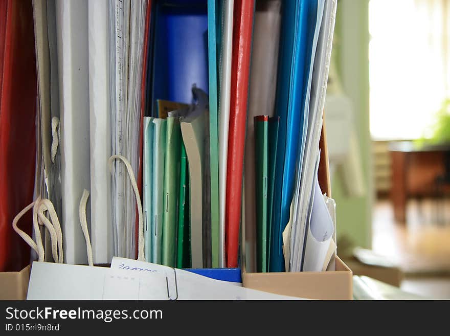 Office work, folders on table