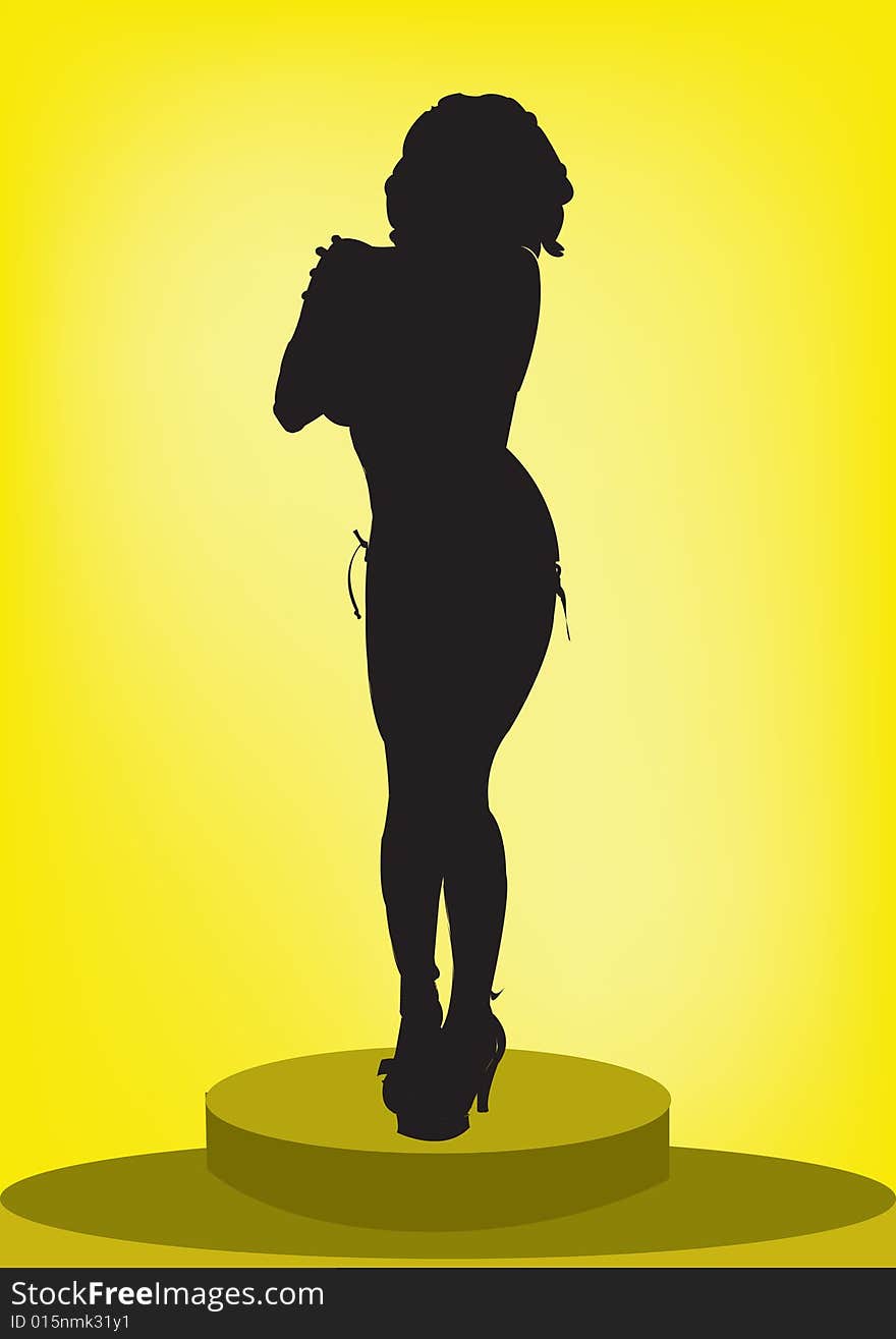 Vector illustration of a beautiful young girl silhouette on yellow background