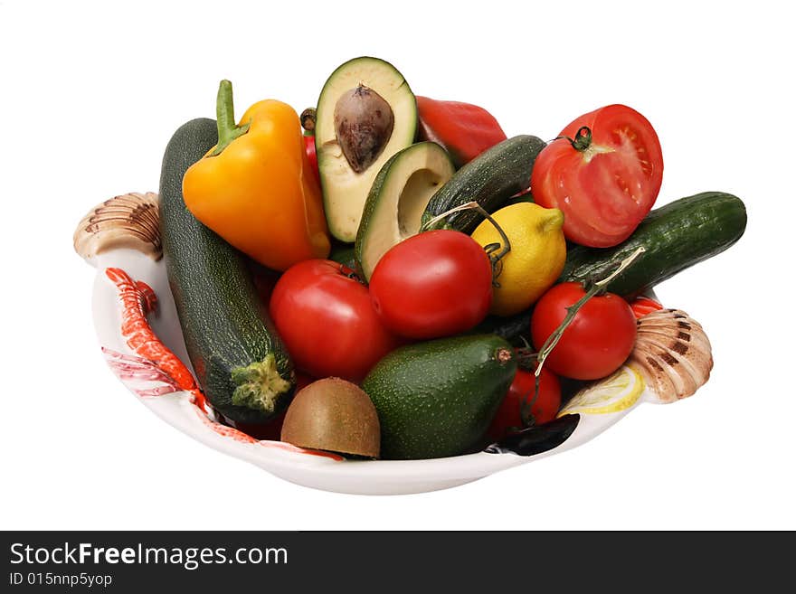 Fresh Vegetables on Bowl isolated on white