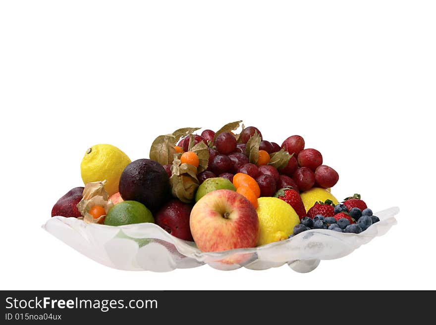 Fresh Fruits on Basket isolated on white