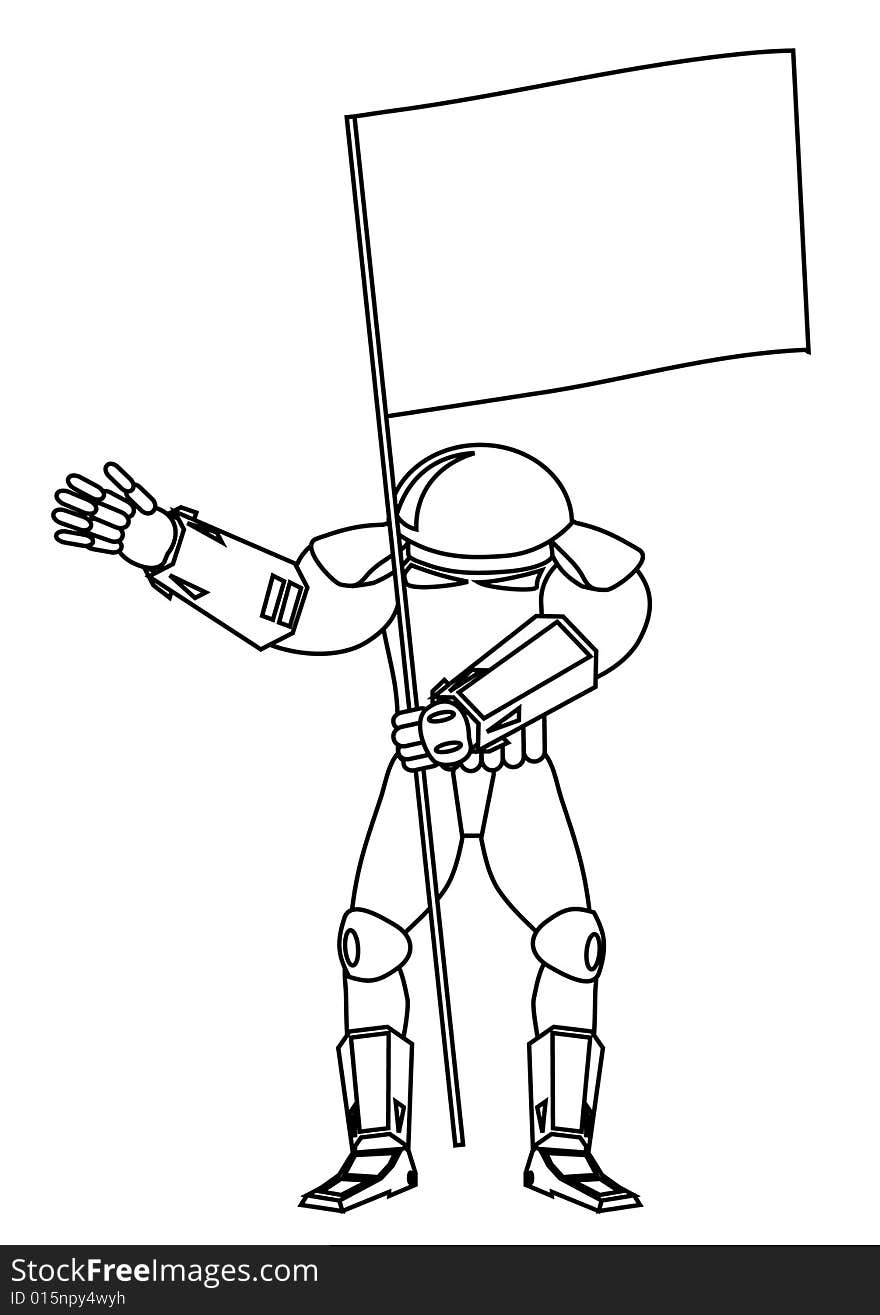 Sketch of the astronaut with a flag. Sketch of the astronaut with a flag