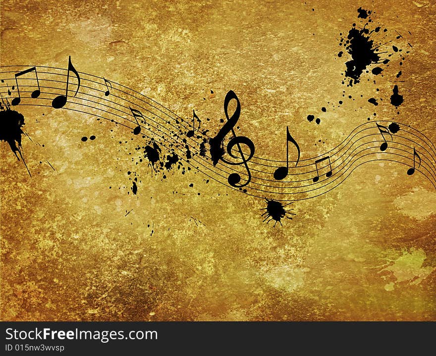 Vintage musical background design. Old style & textured