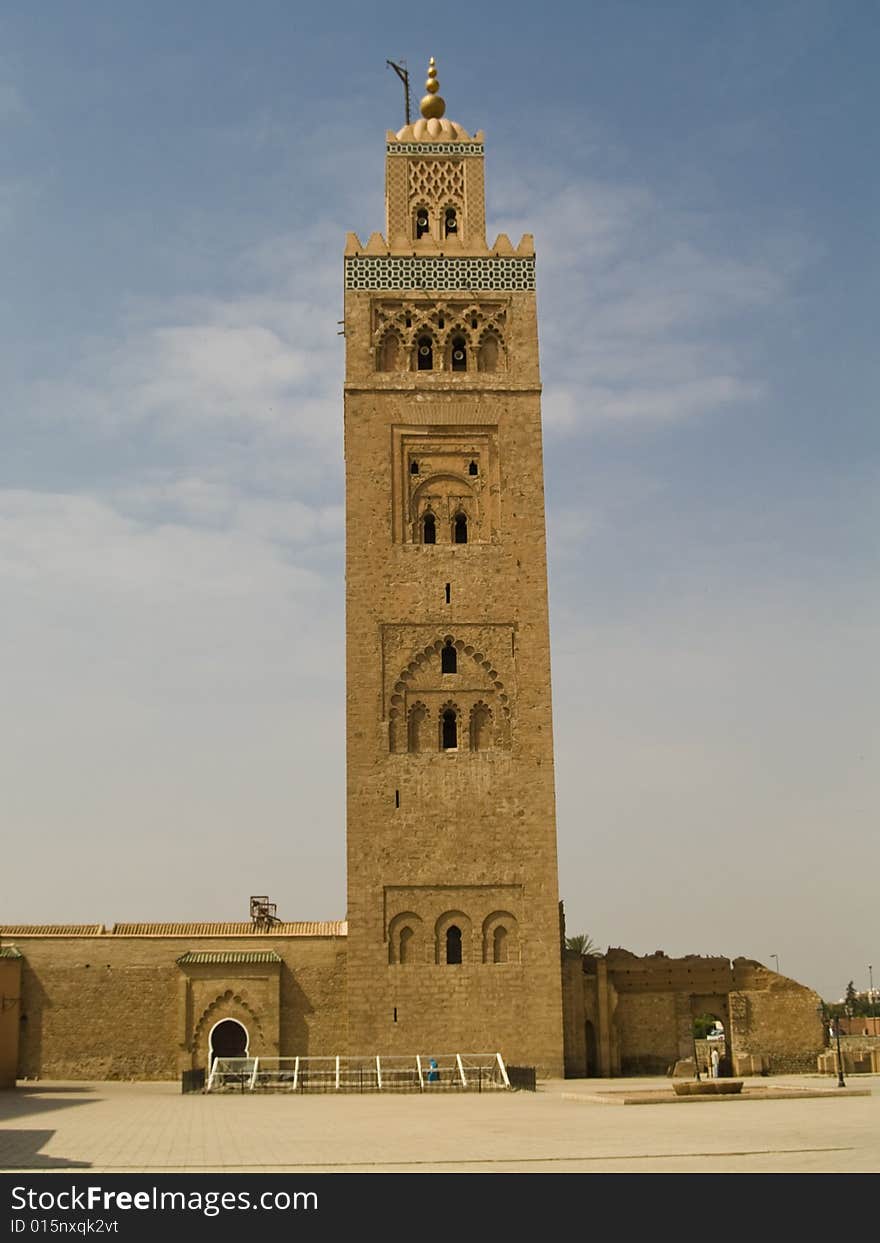 The Koutoubia mosque, Marrakesh, Morocco. Blue summer day.