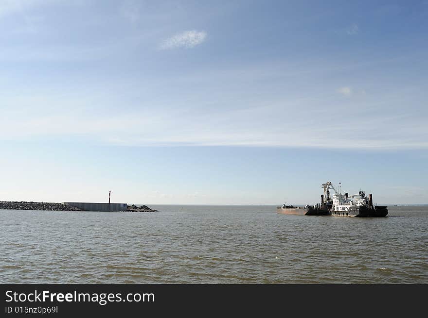 Suction Dredge At Gulf Of Finland Of