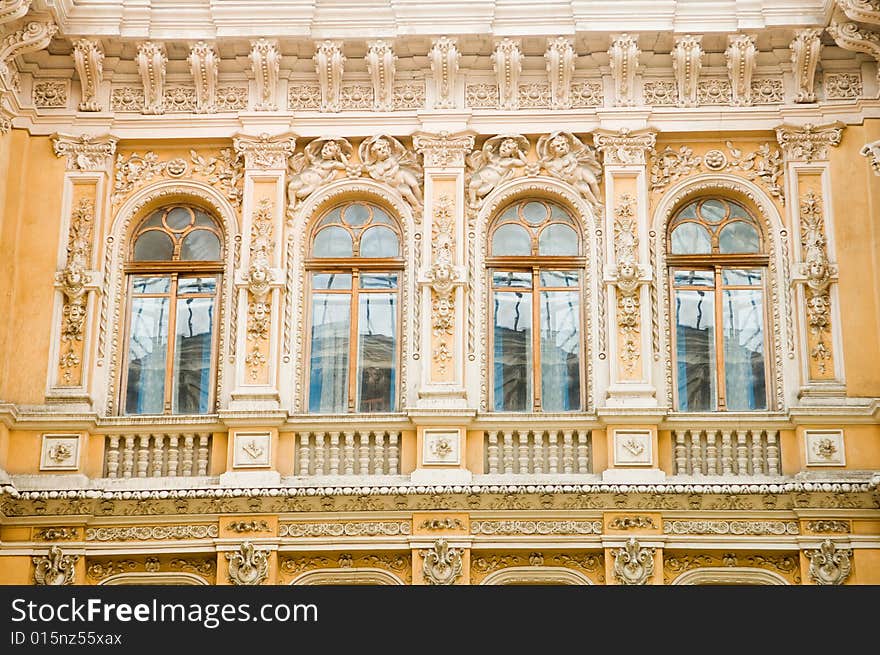 Close-up of old building with columns