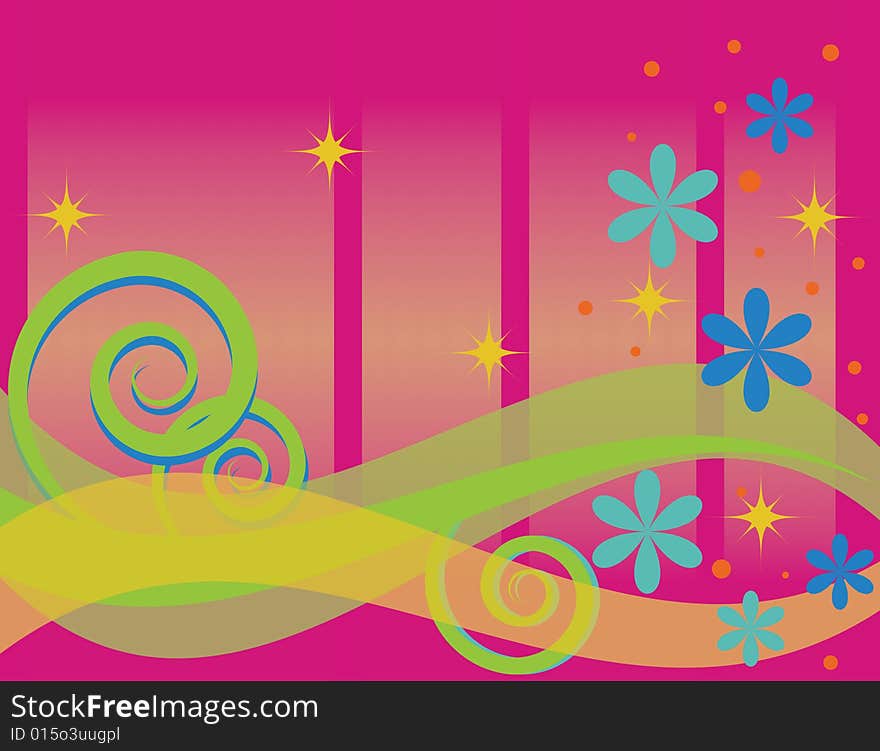 Curls, Waves, and Sparkles are Featured in an Abstract Illustration. Curls, Waves, and Sparkles are Featured in an Abstract Illustration.