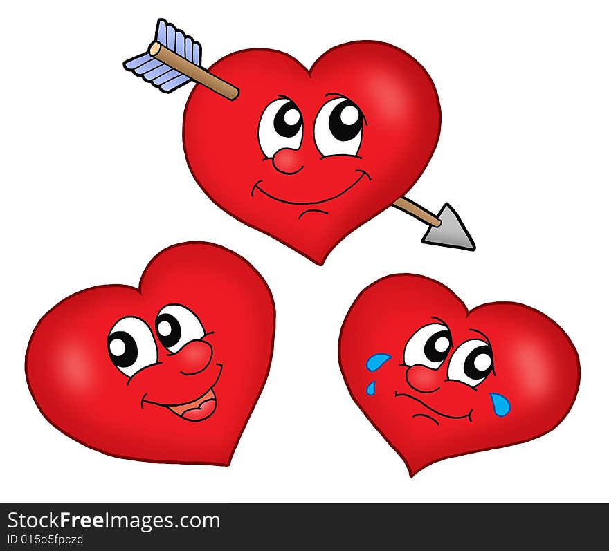 Three cartoon hearts - color illustration.