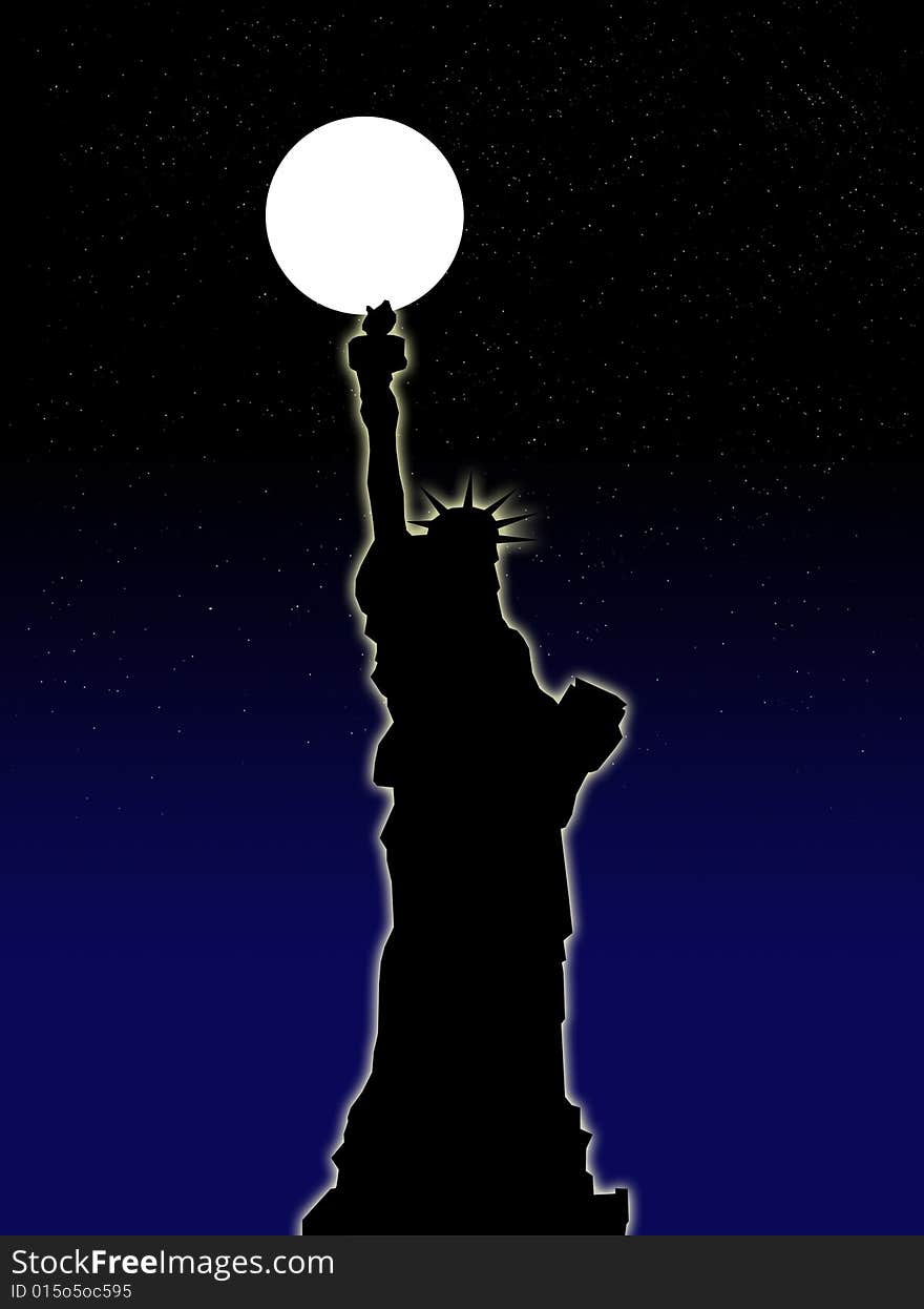 An illustration of the Statue of Liberty with a night background. An illustration of the Statue of Liberty with a night background.