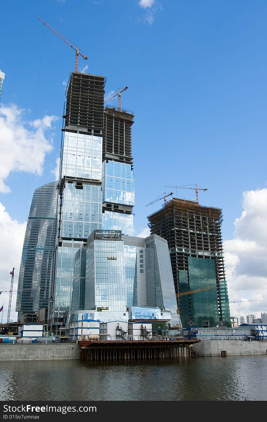 The huge construction site of the Moscow City highrise complex in Russia. The huge construction site of the Moscow City highrise complex in Russia