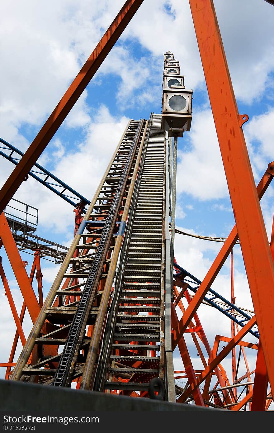 A rollercoaster ride onramp on the beginning of the course. A rollercoaster ride onramp on the beginning of the course