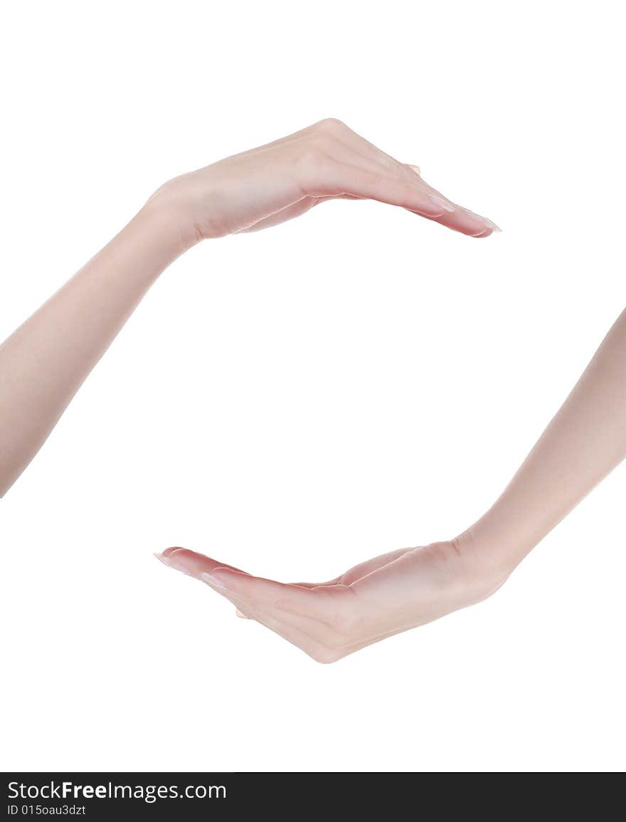 Concept picture of two hands on the white background