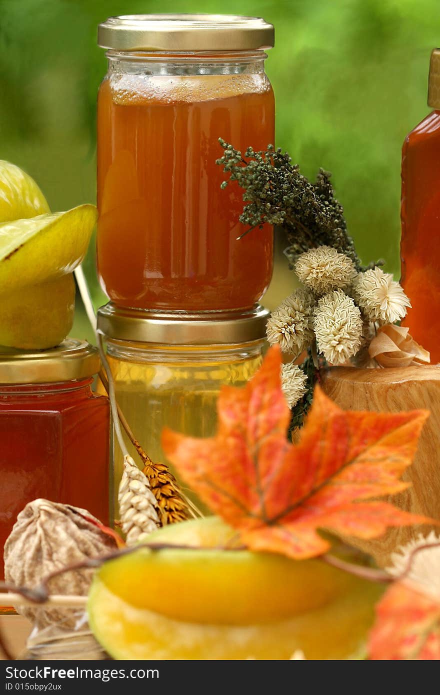 Jar of fresh honey and starfruit