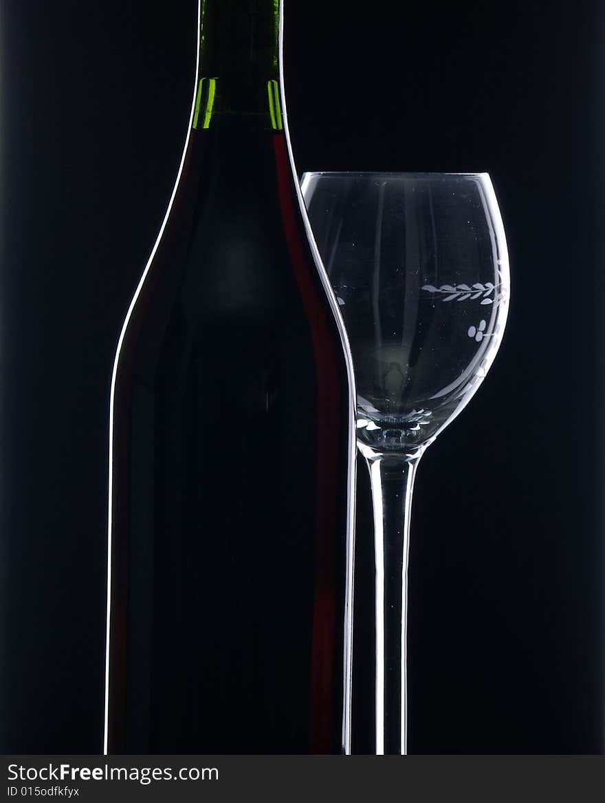 Red wine bottle and glass. Red wine bottle and glass