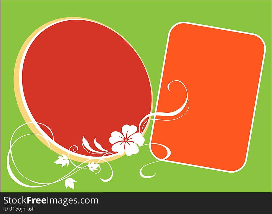 Two frames in red and saffron in a green background