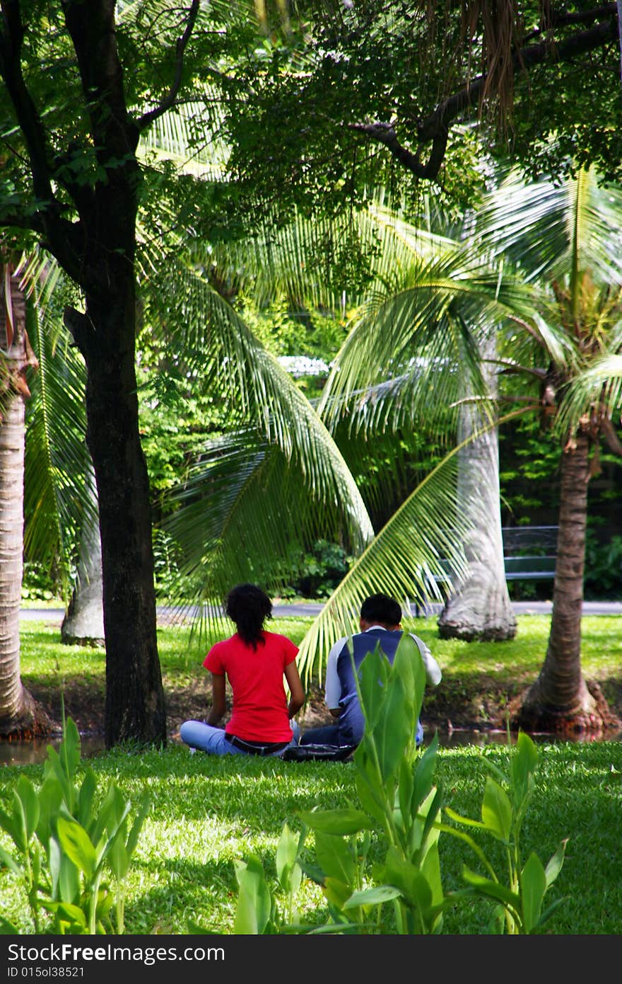 A public park in Bangkok on holiday time