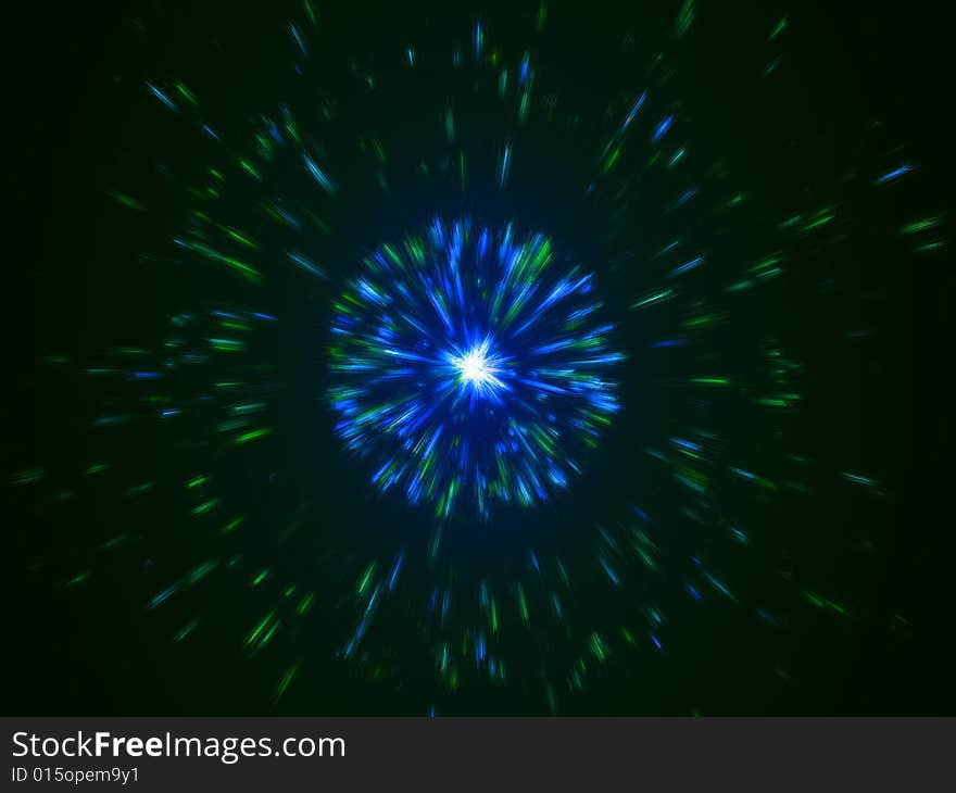 Blue and green particles emission