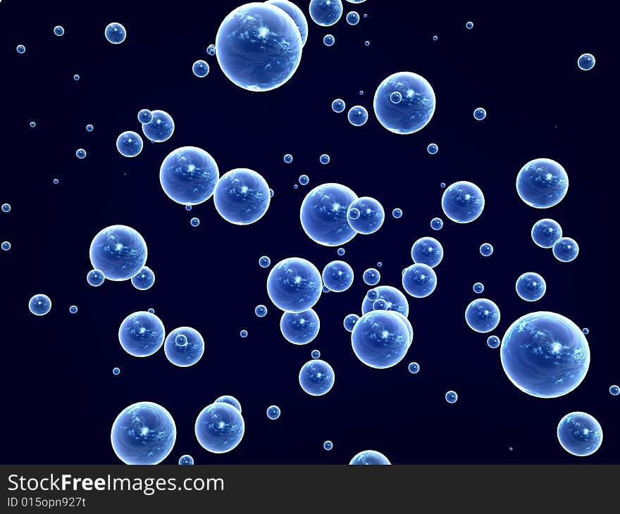 Lots of white and blue bubbles in black background