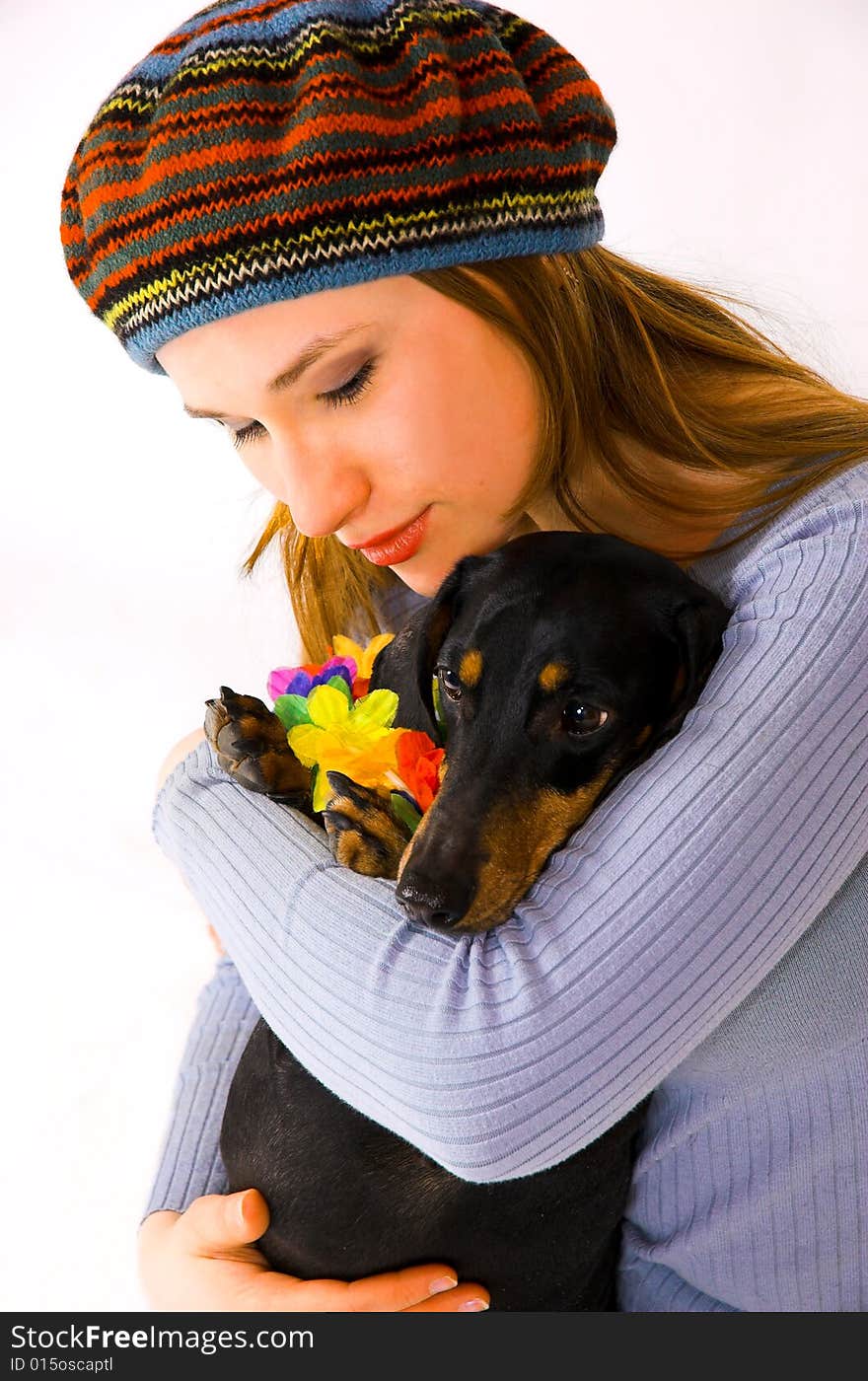 The girl the teenager and a dog. The girl the teenager and a dog