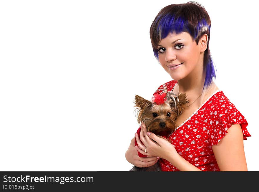 The beautiful girl and small dog. The beautiful girl and small dog