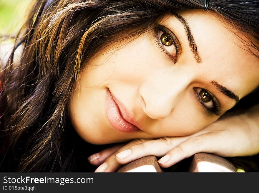 Young beautiful green eyed woman portrait. Young beautiful green eyed woman portrait