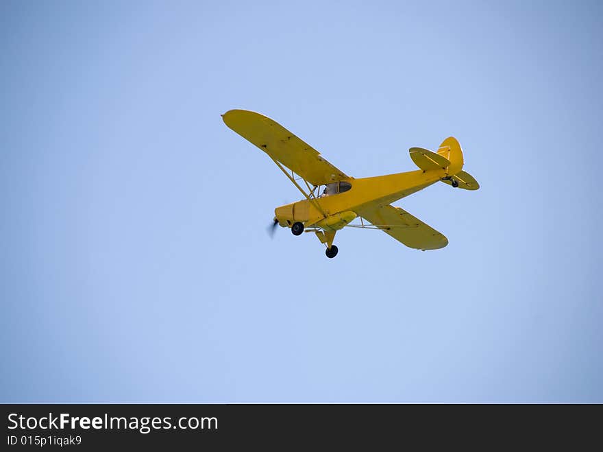 A small aircraft in the skies over the Mediterranean Sea. Catalonia, Spain.