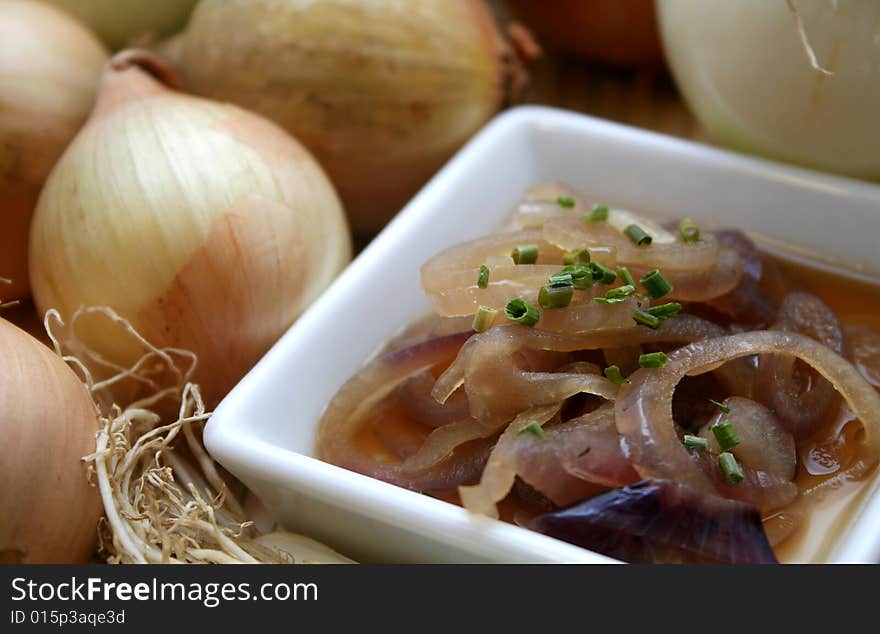 A fresh soup of onions with spices