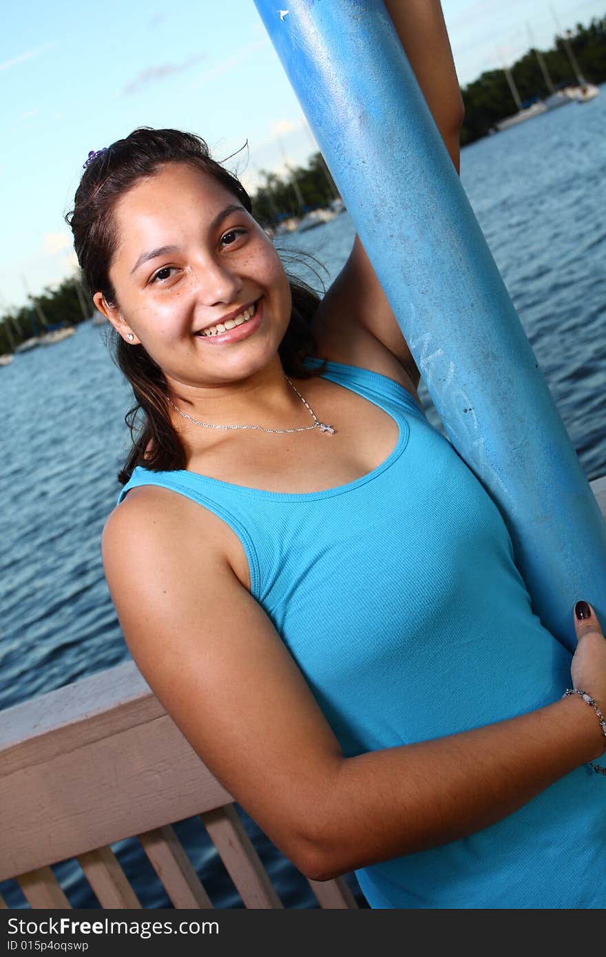 Young female on a pole