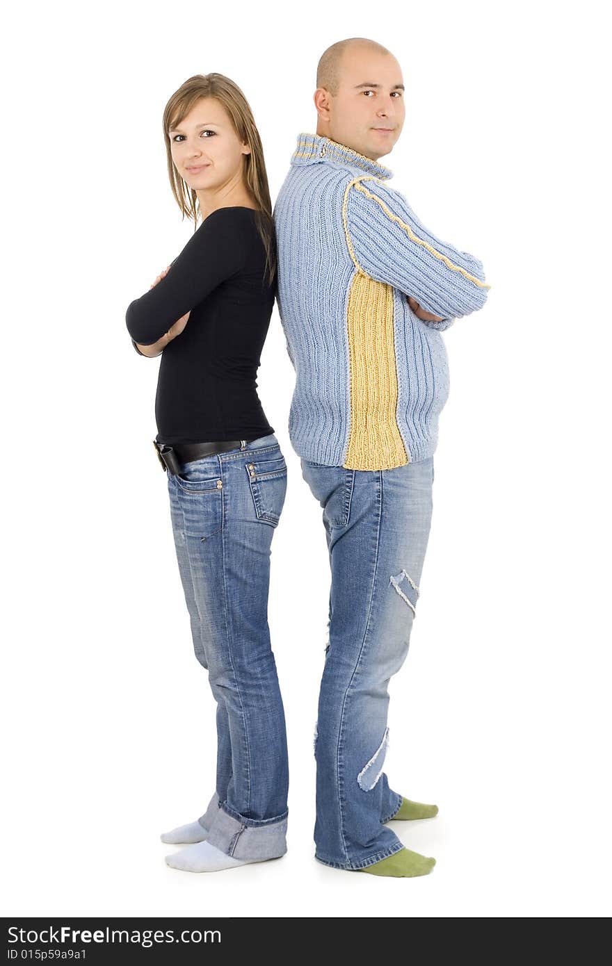 Young couple isolated on white background