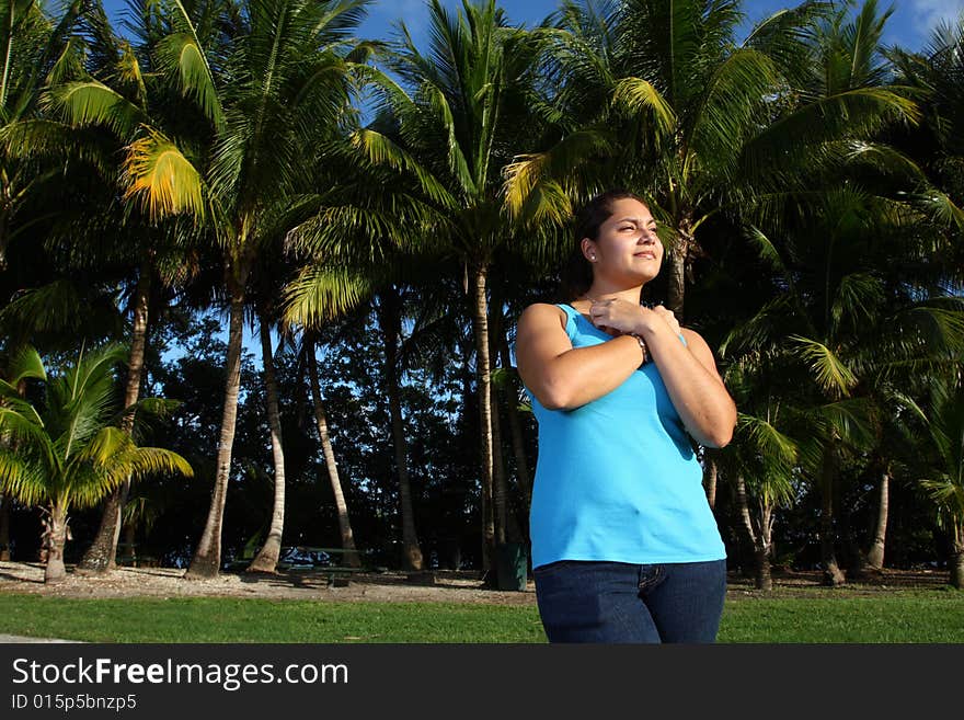 Young Woman In A Tropical Scene