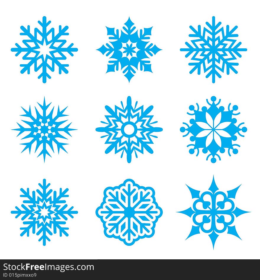 Set of snowflakes isolated on white with addition of a format