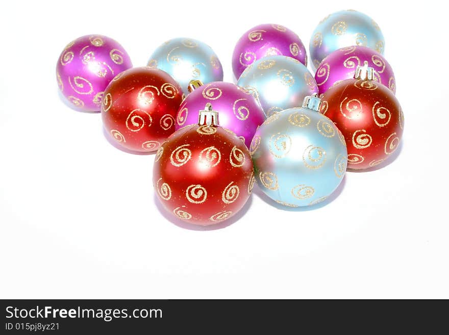 Christmas colorful balls isolated on white background.