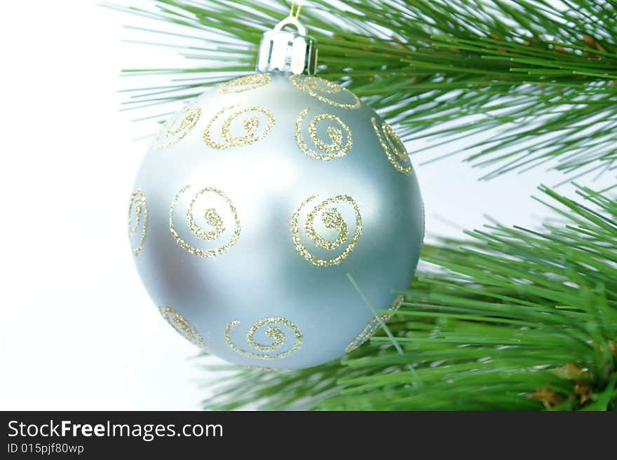 Christmas gray ball and fir-tree.