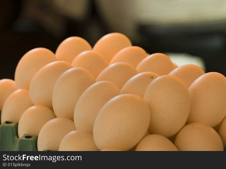 EGGS ON THE BASKET ON A FAIR. EGGS ON THE BASKET ON A FAIR