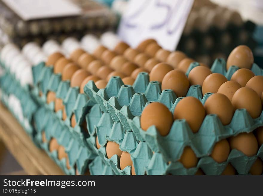 EGGS ON THE BASKET ON A FAIR. EGGS ON THE BASKET ON A FAIR