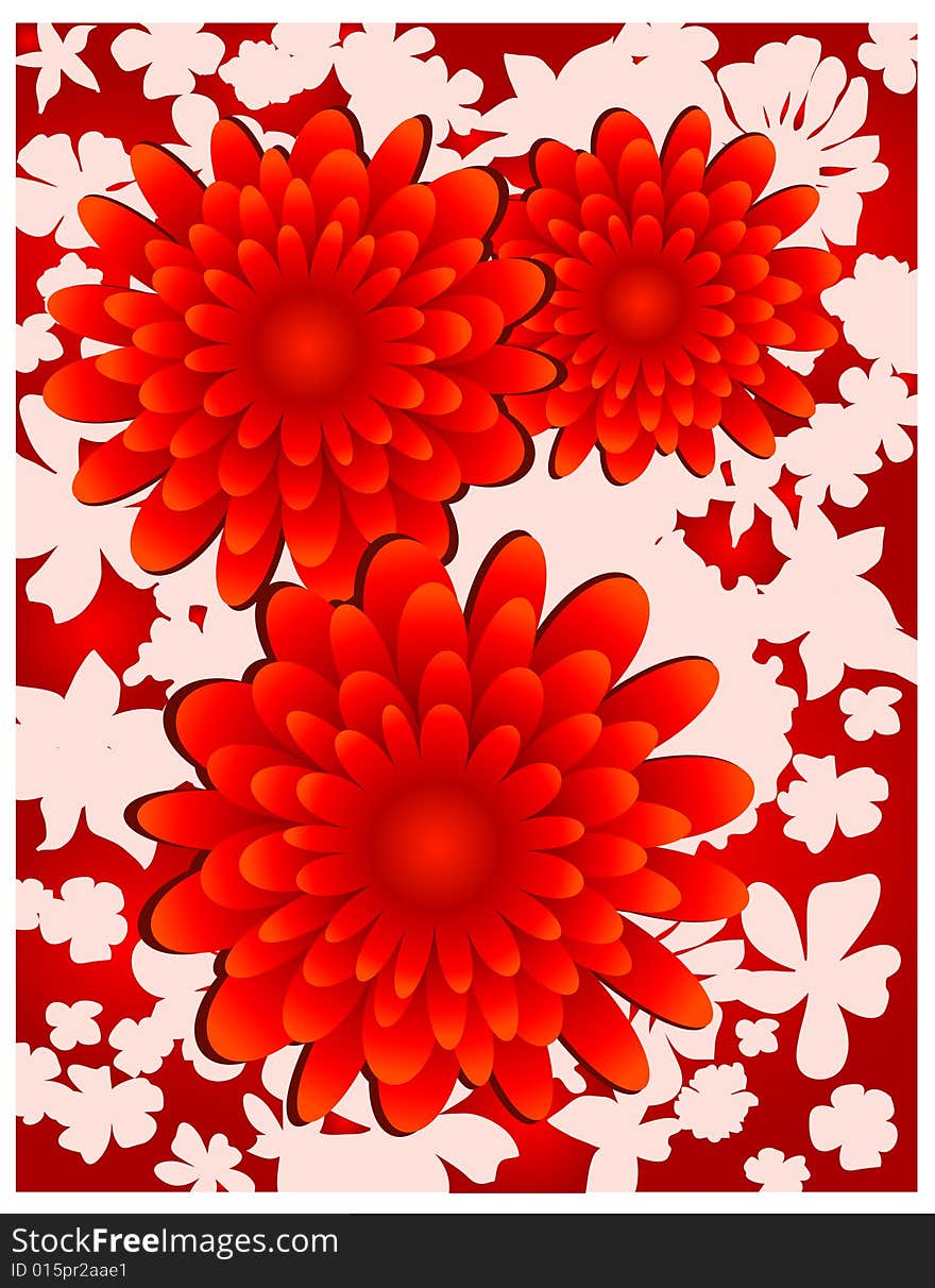 Floral background, red flowers on white, element for design, vector illustration. Floral background, red flowers on white, element for design, vector illustration