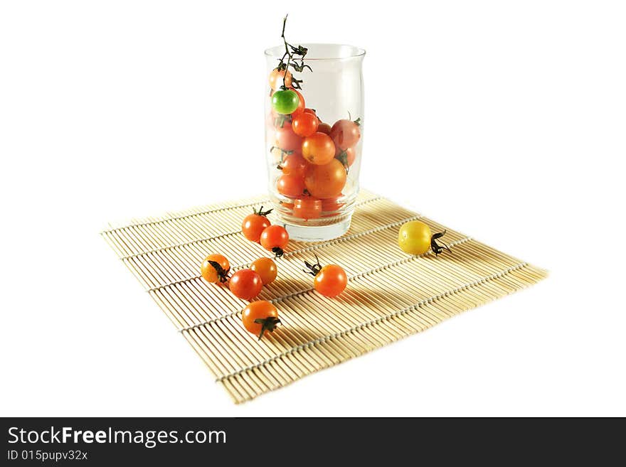 Tomatoes on bamboo mat