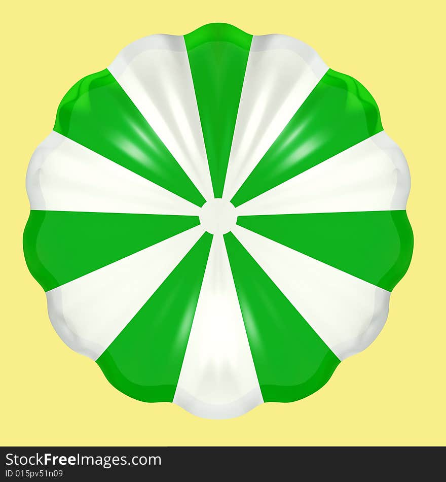 Green and white parachute against a pale, yellow background. Green and white parachute against a pale, yellow background.