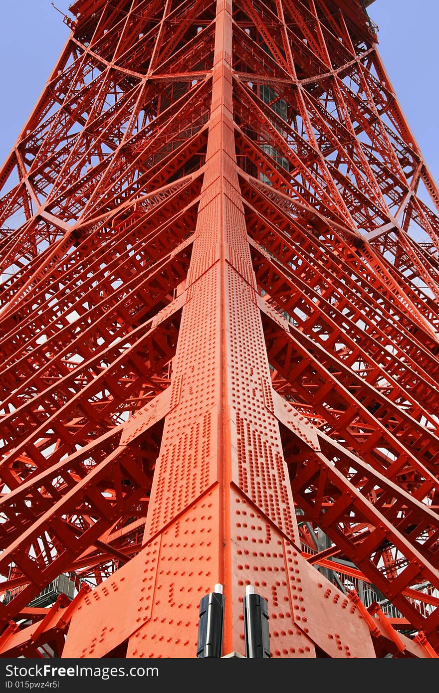 A close up of the  metal girders that make Tokyo Tower. A close up of the  metal girders that make Tokyo Tower