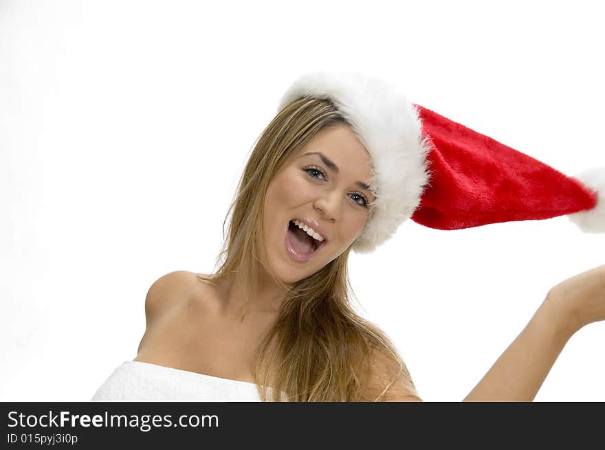 Posing smiling model with santa cap