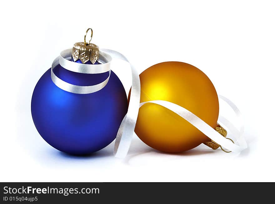 Two christmas spheres isolated on a white background