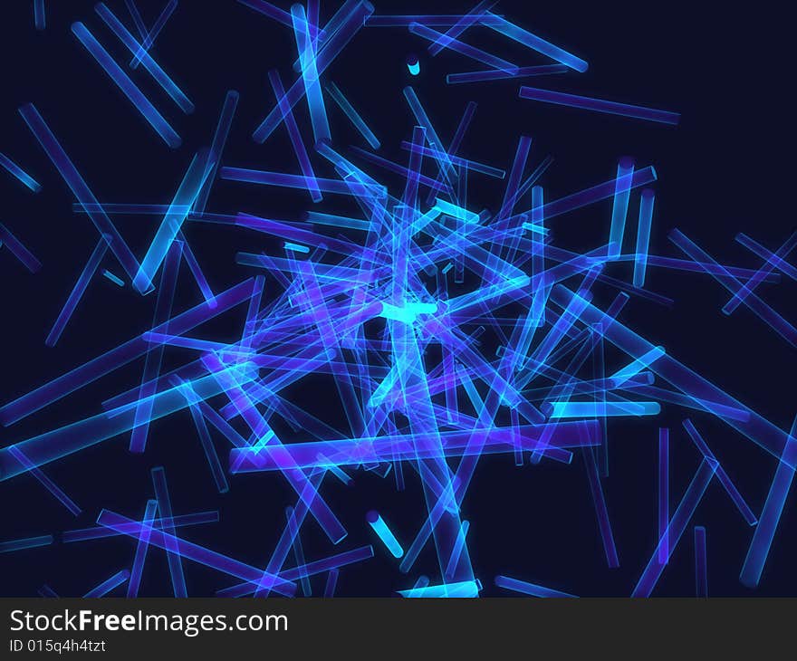 Blue and violet transparent fantasy cylinders in black background